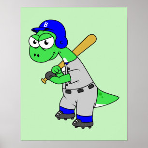 Illustration eines Brontosaurus Baseball-Spielers. Poster