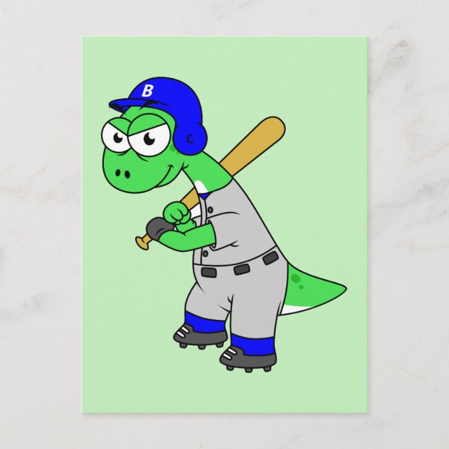 Illustration eines Brontosaurus Baseball-Spielers. Postkarte (Vorderseite)