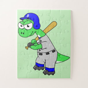 Illustration eines Brontosaurus Baseball-Spielers. Puzzle