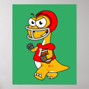 Illustration eines Brontosaurus, der Fußball spiel Poster