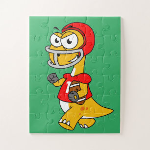 Illustration eines Brontosaurus, der Fußball spiel Puzzle