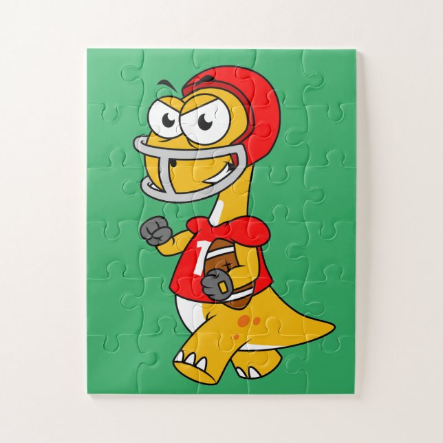 Illustration eines Brontosaurus, der Fußball spiel Puzzle (Vertikal)