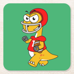 Illustration eines Brontosaurus, der Fußball spiel Rechteckiger Pappuntersetzer