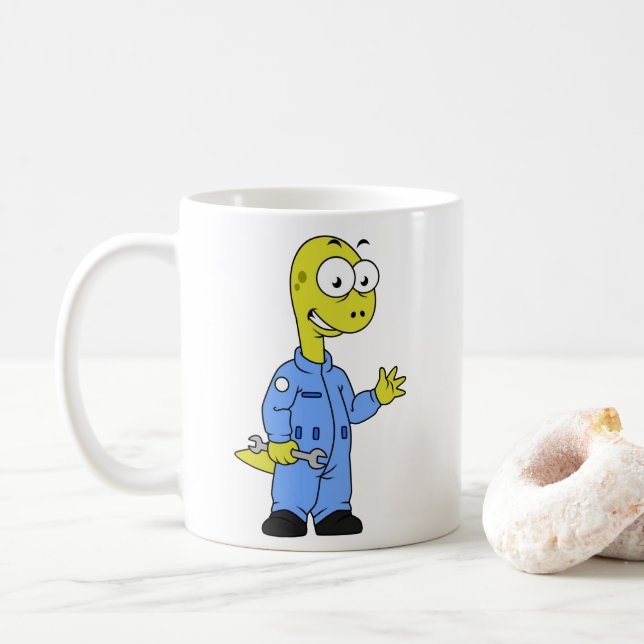 Illustration eines Brontosaurus-Mechanismus. Kaffeetasse (Mit Donut)