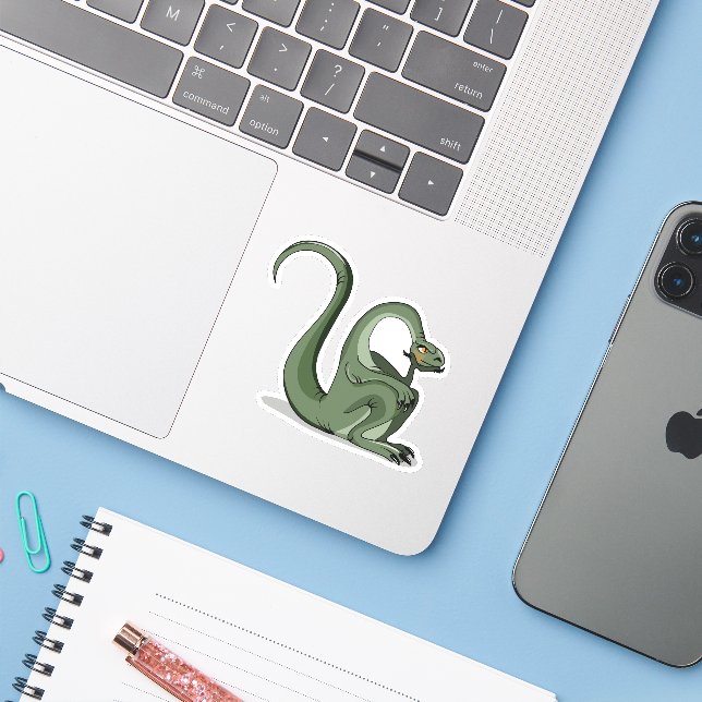 Illustration eines Cartoon Brontosaurus Denken. Aufkleber (Laptop mit iPhone)
