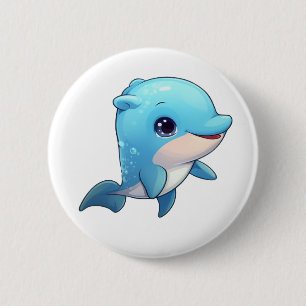 Illustration eines Cartoon-Delfins Button