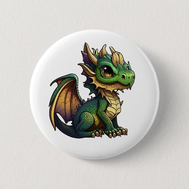 Illustration eines Cartoon-Drachens Button (Vorderseite)