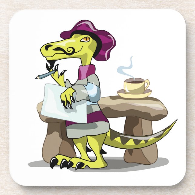 Illustration eines Cartoon Raptor Poet Denken. Getränkeuntersetzer (Vorderseite)