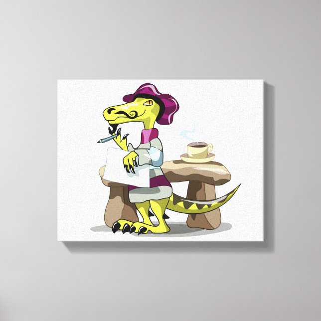 Illustration eines Cartoon Raptor Poet Denken. Leinwanddruck (Vorderseite)