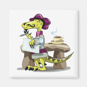 Illustration eines Cartoon Raptor Poet Denken. Magnet