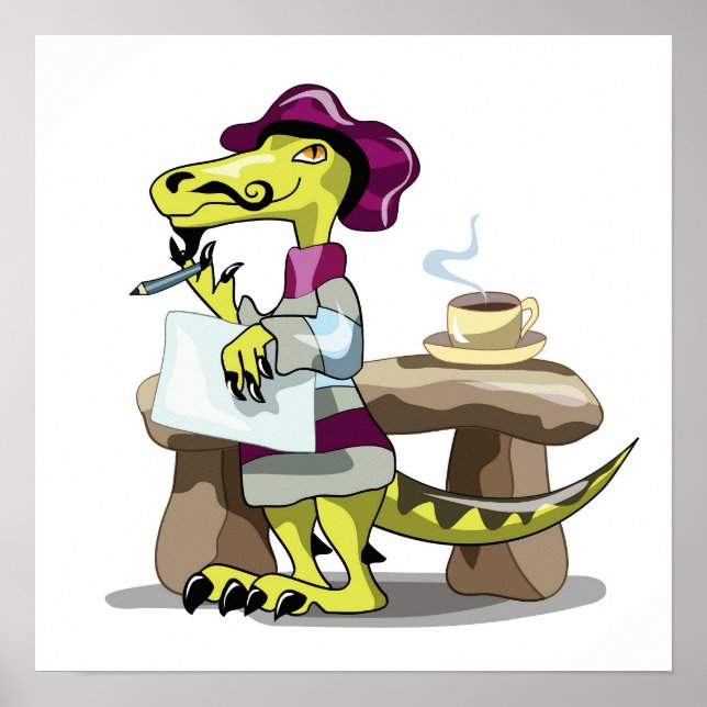 Illustration eines Cartoon Raptor Poet Denken. Poster (Vorne)