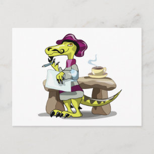 Illustration eines Cartoon Raptor Poet Denken. Postkarte