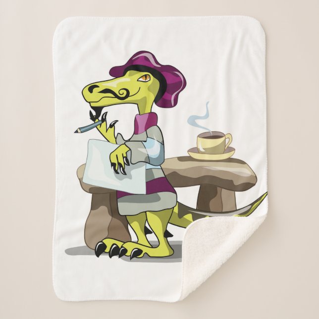 Illustration eines Cartoon Raptor Poet Denken. Sherpadecke (Vorderseite)