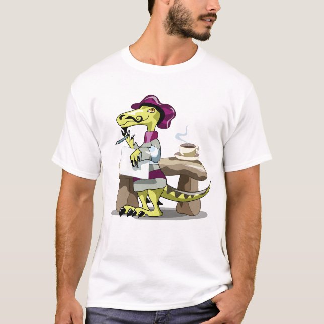 Illustration eines Cartoon Raptor Poet Denken. T-Shirt (Vorderseite)
