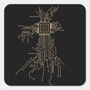 Illustration eines Computerprozessors für Geeks Quadratischer Aufkleber