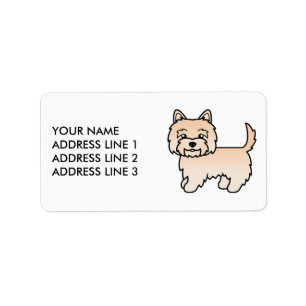 Illustration eines Cream Cairn Terrier Hundes mit Adressaufkleber