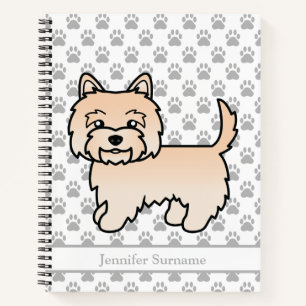 Illustration eines Cream Cairn Terrier Hundes mit Notizbuch