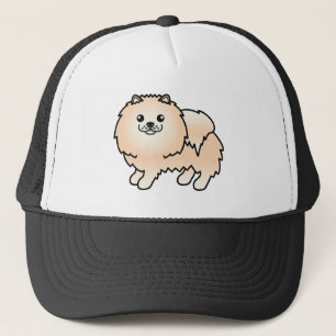 Illustration eines cremefarbenen Pomeranian-Spielz Truckerkappe