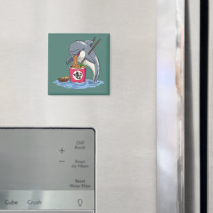 Illustration eines Delphins, der Ramen isst Magnet
