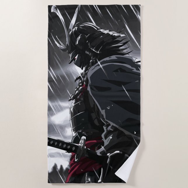 Illustration eines dunklen Samurai-Kriegers im Reg Strandtuch (Vorderseite)