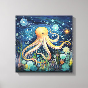 Illustration eines fantasievollen Oktopus Leinwanddruck