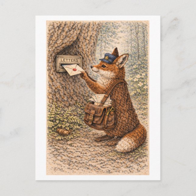 Illustration eines Fuchses im Vintage-Stil als Bri Postkarte (Vorderseite)