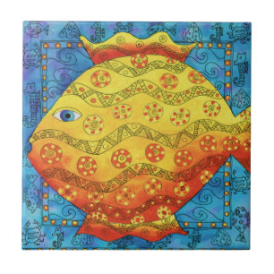 Illustration eines gemusterten Fisches in Wasserfa Fliese