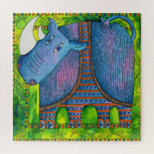 Illustration eines gemusterten Nashorns in Wasserf Puzzle