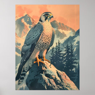 Illustration eines Gerfalken im Vintage-Stil Poster