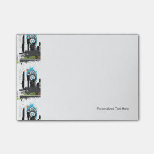 Illustration eines grungy Stadtbildes Post-it Klebezettel