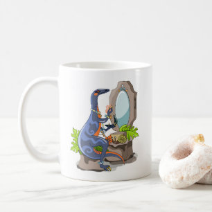 Illustration eines Iguanodon, das das Make-up anbr Kaffeetasse