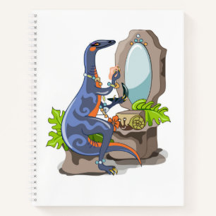 Illustration eines Iguanodon, das das Make-up anbr Notizbuch