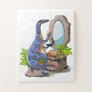 Illustration eines Iguanodon, das das Make-up anbr Puzzle