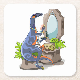 Illustration eines Iguanodon, das das Make-up anbr Rechteckiger Pappuntersetzer