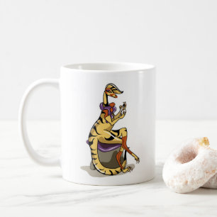 Illustration eines Iguanodon, der ihre Nägel polie Kaffeetasse