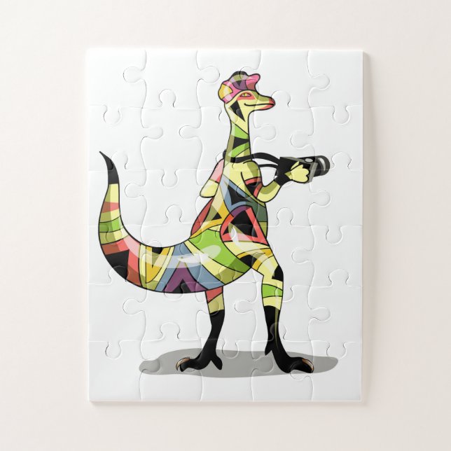 Illustration eines Iguanodon-Fotografen. Puzzle (Vertikal)