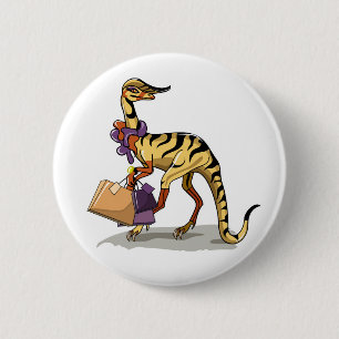 Illustration eines Iguanodon mit Einkaufstaschen. Button