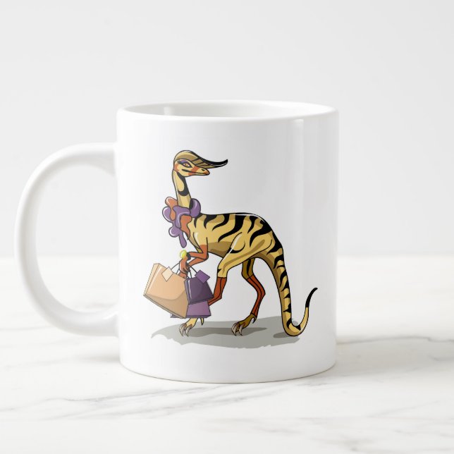 Illustration eines Iguanodon mit Einkaufstaschen. Jumbo-Tasse (Links)