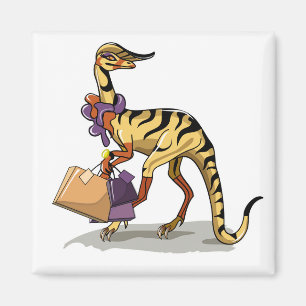 Illustration eines Iguanodon mit Einkaufstaschen. Magnet