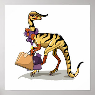 Illustration eines Iguanodon mit Einkaufstaschen. Poster