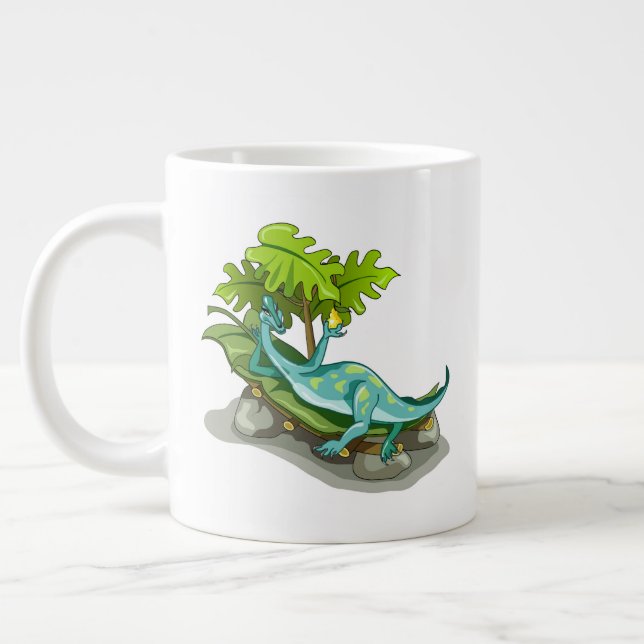 Illustration eines Iguanodon-Sonnenbades. Jumbo-Tasse (Links)