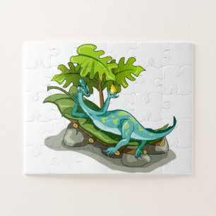 Illustration eines Iguanodon-Sonnenbades. Puzzle