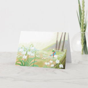 Illustration eines Jungen, der Frühlings-Schneeflo Karte