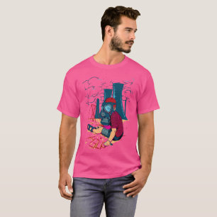 Illustration eines Jungen mit Gasmaske, maskierte T-Shirt