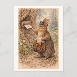 Illustration eines Kaninchens als Briefträger im V Postkarte