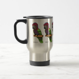 Illustration eines Karikaturvogels mit Habichtskop Reisebecher