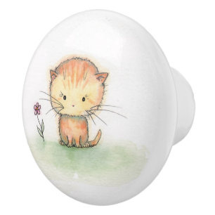 Illustration eines kleinen orangefarbenen Tabby-Ka Keramikknauf