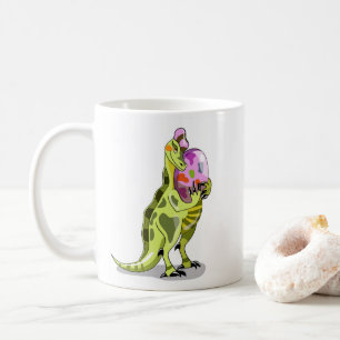 Illustration eines Lambeosaurus, der ein Ei hält. Kaffeetasse
