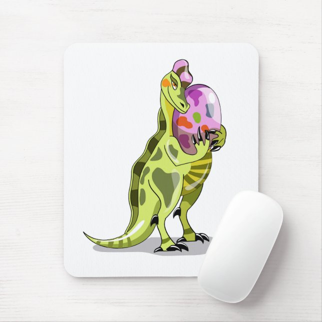 Illustration eines Lambeosaurus, der ein Ei hält. Mousepad (Mit Mouse)