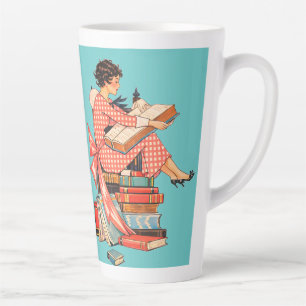Illustration eines Lesers von Vintage-Büchern Milchtasse